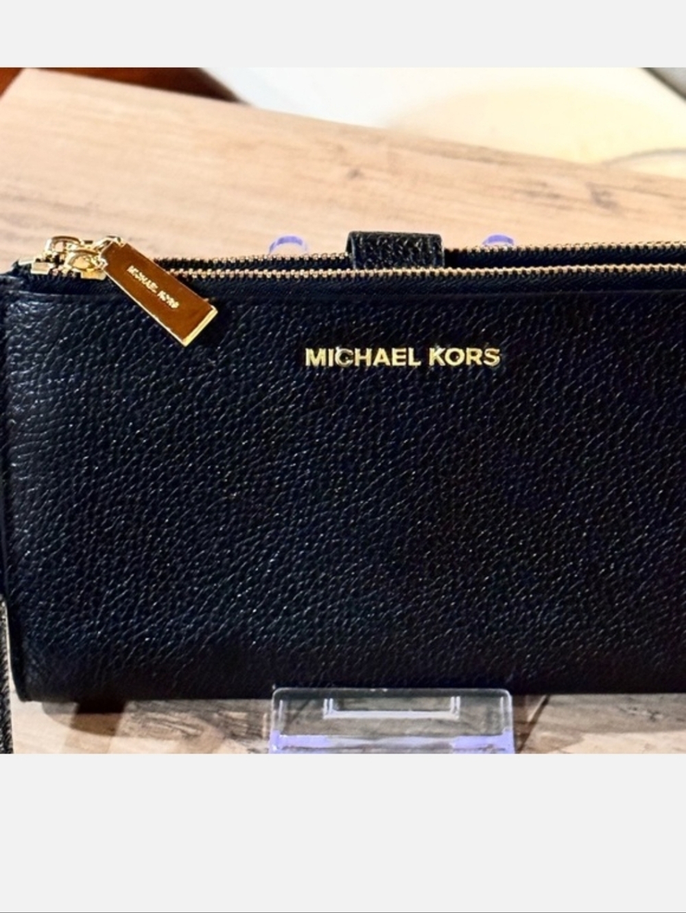 Michael Kors Jet Set Adele Black Leather Double Zip Wallet with Gold Hardware - Picture 4 of 8